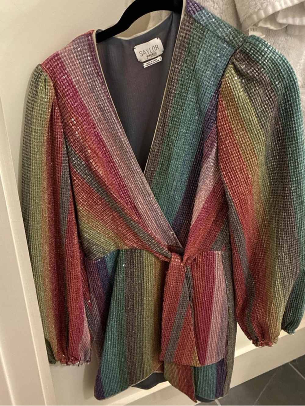 SAYLOR Multicolor Sequin Stripe Mini Dress - Pink, Purple, Teal, Green - Picture 3 of 4